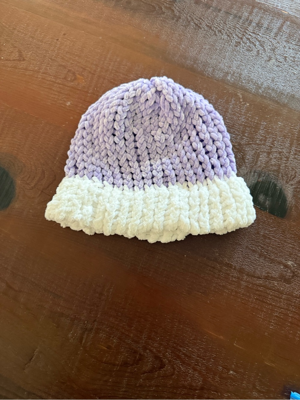 Hand knit Crochet girl  Hat Purple & White